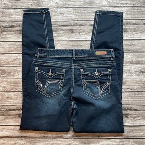 BONGO Mid Rise Slim Skinny Jeans Jeggings 9 Slightly Distressed Dark Blue Denim